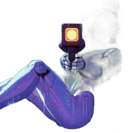 robot, weapon, staff, sword, concept art, cyberpunk, vaporwave, watercolor transparent PNG cut-out