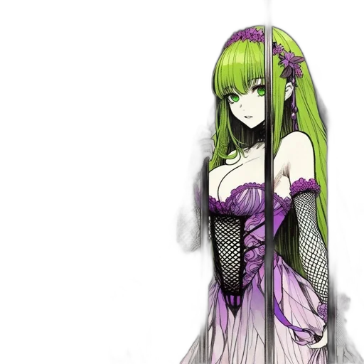 dress, staff, flower, mask, fantasy art, concept art, anime, pixel art transparent PNG cut-out