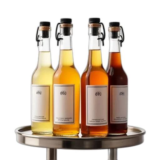 bottle, 3d render, set, four, bottles, metallic, base, black transparent PNG cut-out