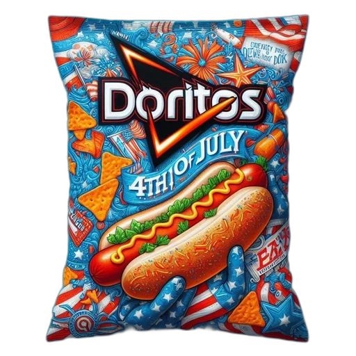 food, photorealistic, image, features, 4th, july-themed, doritos, bag transparent PNG cut-out