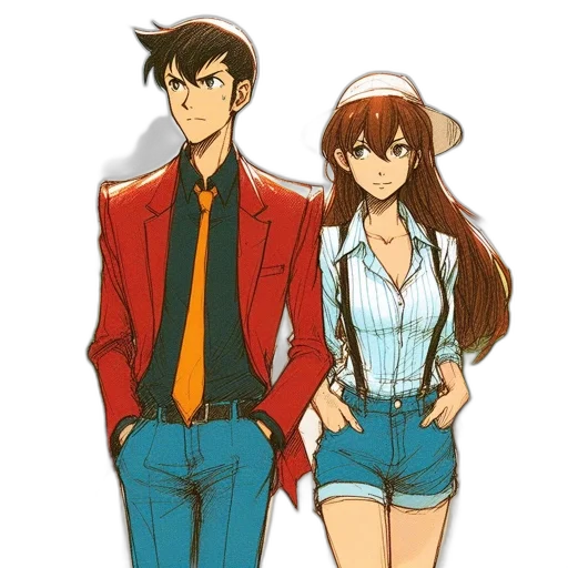 jacket, dress, anime, concept art, cartoon, watercolor, city street, red transparent PNG cut-out