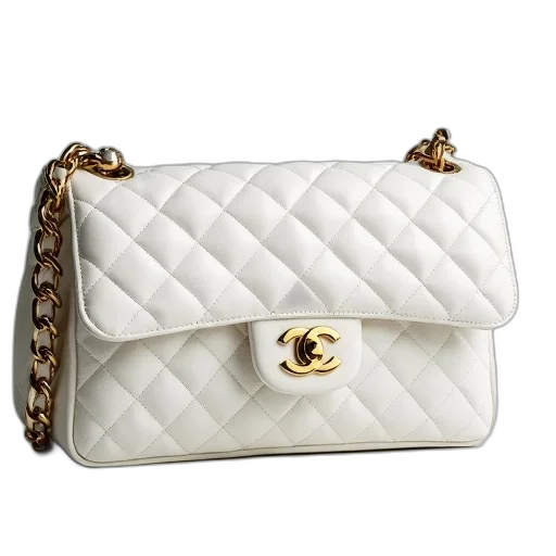 white, quilted, chanel, handbag, chain, strap, gold-tone, clasp transparent PNG cut-out