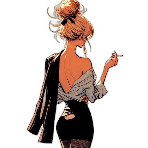 jacket, dress, staff, comic book art, concept art, cartoon, watercolor, golden transparent PNG cut-out