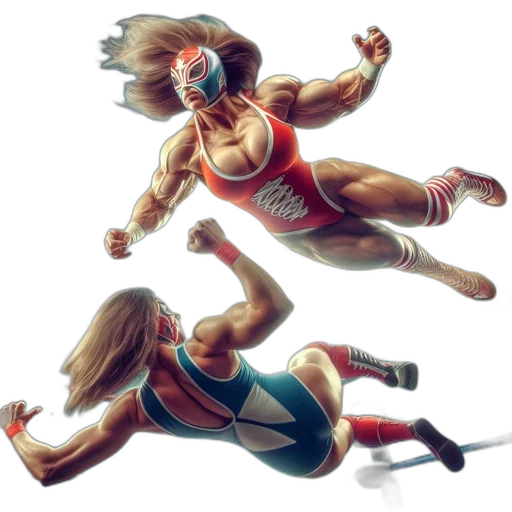 concept art, comic book art, fantasy art, pixel art, two, female, wrestlers, face transparent PNG cut-out