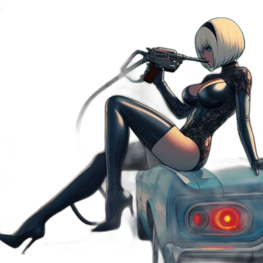 robot, car, weapon, cyberpunk, concept art, comic book art, fantasy art, neon lights transparent PNG cut-out