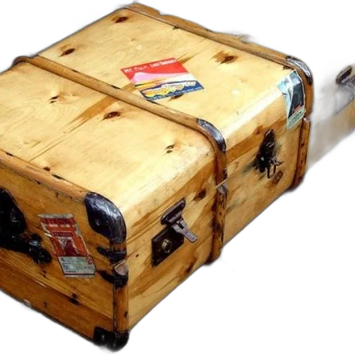 weapon, furniture, 3d render, wooden, trunk, various, stickers, sits transparent PNG cut-out