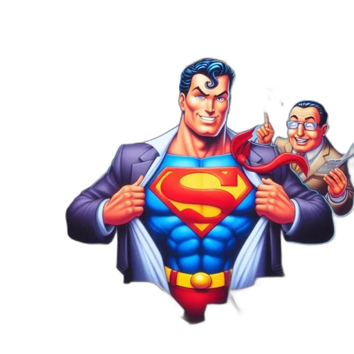comic book art, concept art, pixel art, cartoon, superman, depicted, torn, apart transparent PNG cut-out