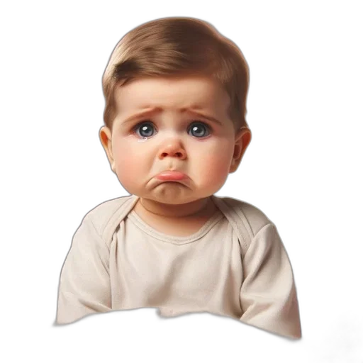 face, photorealistic, infant, long-sleeved, outfit, wearing, pouty, expression transparent PNG cut-out