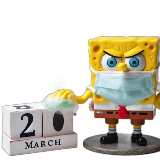 3d render, concept art, spongebob, squarepants, wears, face, mask, before transparent PNG cut-out