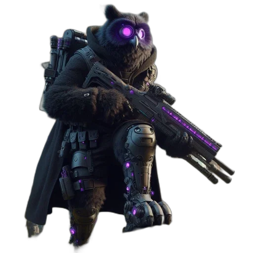 robot, weapon, creature, staff, concept art, cyberpunk, 3d render, pixel art transparent PNG cut-out