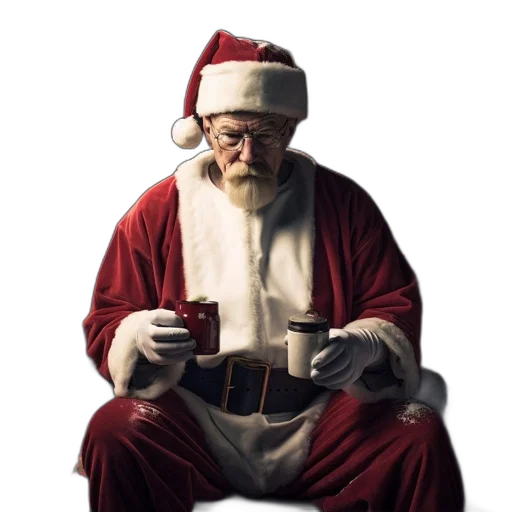concept art, older, man, santa, claus, suit, sits, cozy transparent PNG cut-out