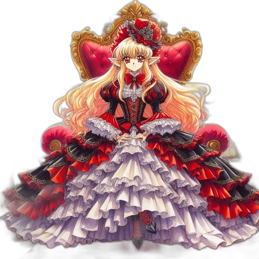 dress, crown, concept art, fantasy art, anime, pixel art, red, regal transparent PNG cut-out