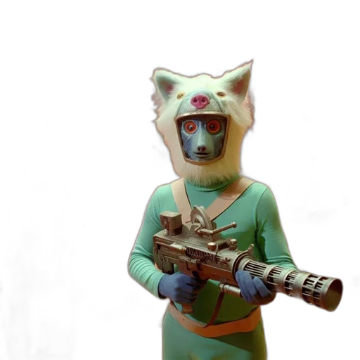 staff, weapon, robot, mask, 3d render, concept art, comic book art, vaporwave transparent PNG cut-out