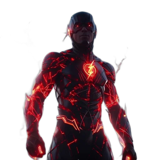 concept art, comic book art, cyberpunk, 3d render, neon lights, fire, red, armored transparent PNG cut-out