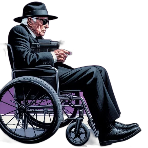 comic book art, concept art, cyberpunk, pixel art, elderly, man, suit, hat transparent PNG cut-out