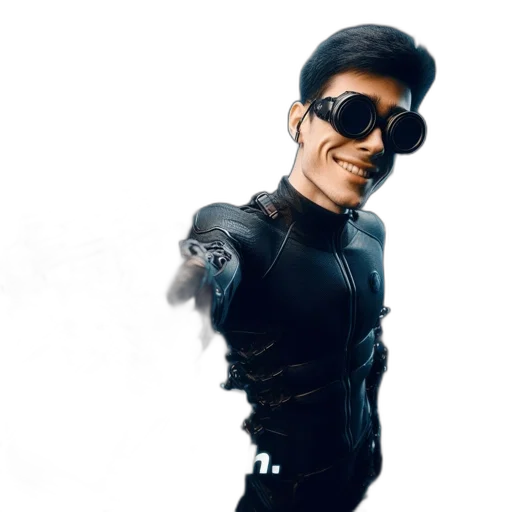jacket, robot, face, mask, 3d render, comic book art, concept art, cartoon transparent PNG cut-out