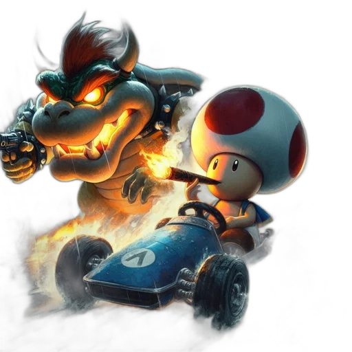 concept art, fantasy art, 3d render, fire, bowser, toad, engage, intense transparent PNG cut-out
