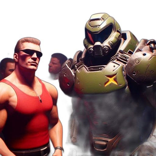 concept art, 3d render, comic book art, two, individuals, stand, against, blurry transparent PNG cut-out