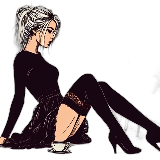 dress, concept art, cartoon, fantasy art, comic book art, monochrome, dark, blue transparent PNG cut-out