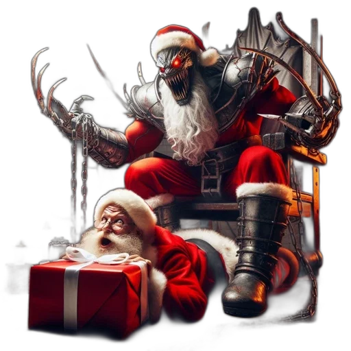 concept art, fantasy art, menacing, santa, claus, glowing, red, eyes transparent PNG cut-out
