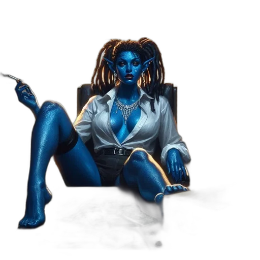 staff, concept art, comic book art, fantasy art, pixel art, blue, blue-skinned, woman transparent PNG cut-out