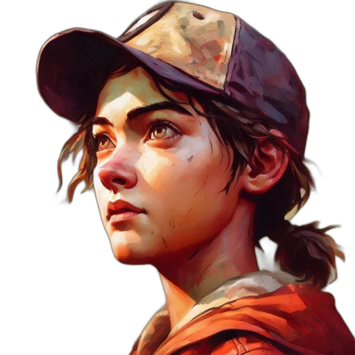 face, hat, concept art, photorealistic, fantasy art, comic book art, red, earth tones transparent PNG cut-out
