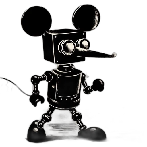 robot, staff, 3d render, cartoon, concept art, comic book art, industrial, black-and-white transparent PNG cut-out