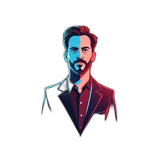 jacket, face, robot, cartoon, pixel art, concept art, comic book art, blue transparent PNG cut-out