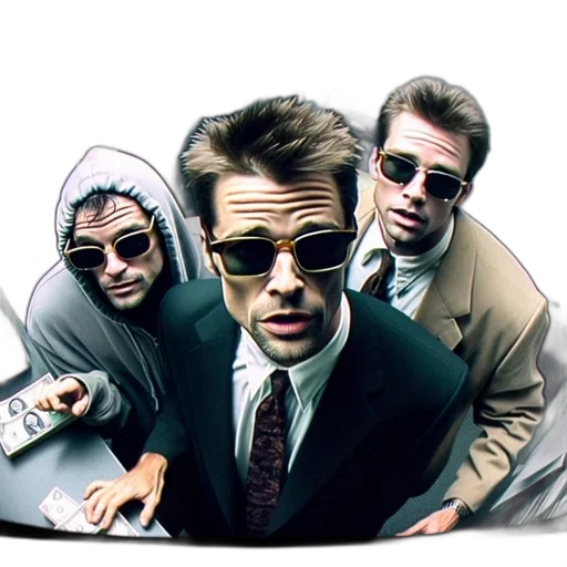 jacket, concept art, office, setting, four, men, gather, around transparent PNG cut-out