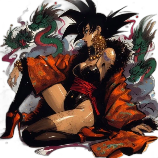 dragon, dress, concept art, comic book art, fantasy art, cyberpunk, fire, dark transparent PNG cut-out