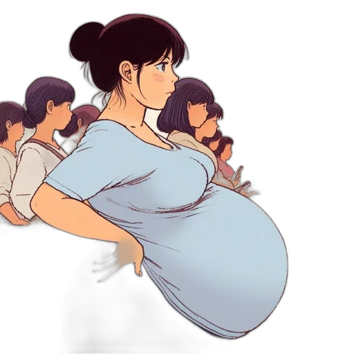 dress, concept art, watercolor, cartoon, photorealistic, pregnant, woman, dark transparent PNG cut-out