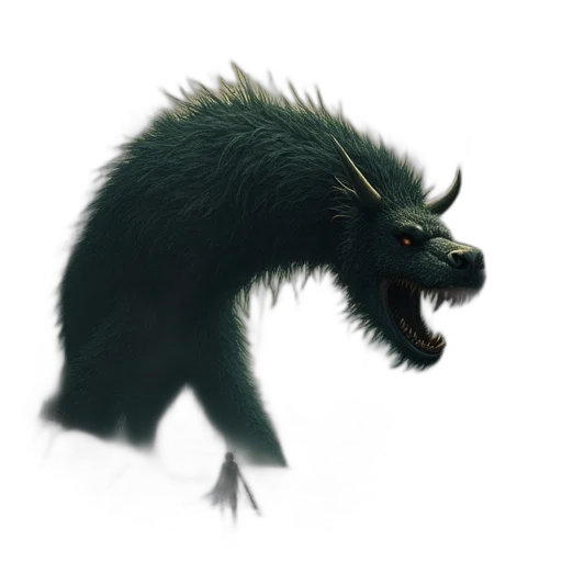 creature, animal, dragon, hair, concept art, fantasy art, 3d render, photorealistic transparent PNG cut-out