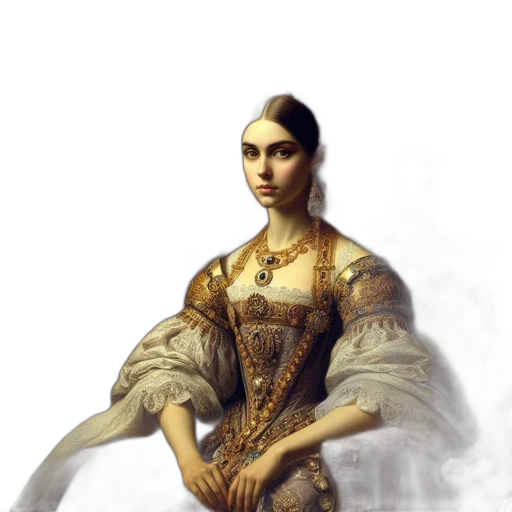 dress, crown, jewelry, staff, concept art, fantasy art, photorealistic, oil painting transparent PNG cut-out
