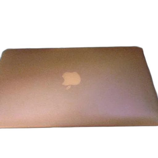 3d render, golden, gold-colored, laptop, apple, logo, lid, placed transparent PNG cut-out