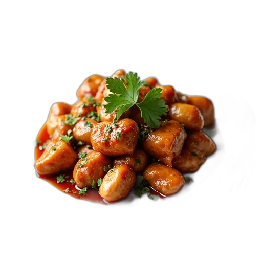 food, 3d render, photorealistic, plate, chinese, chicken, dish, sauce transparent PNG cut-out
