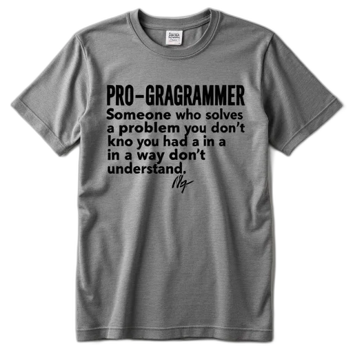 gray, t-shirt, phrase, pro-grammer, someone, who, solves, problem transparent PNG cut-out
