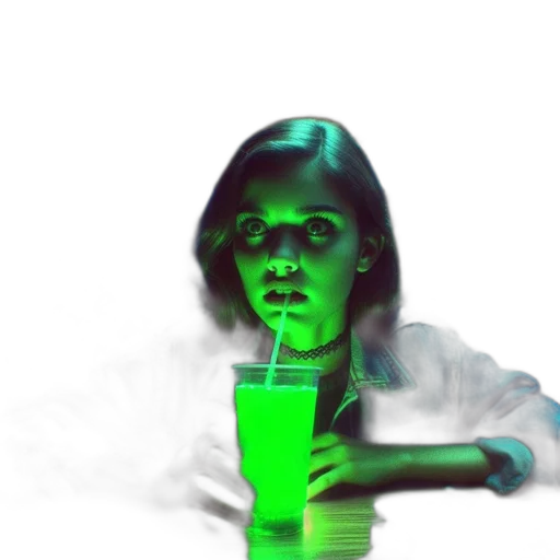 bottle, creature, face, mask, vaporwave, concept art, 3d render, pixel art transparent PNG cut-out