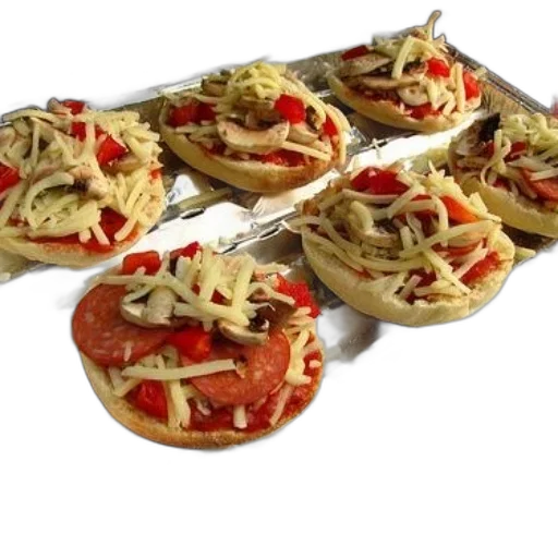 food, 3d render, photorealistic, six, mini, pizzas, tomato, sauce transparent PNG cut-out