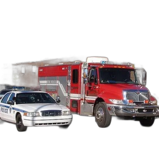 car, concept art, 3d render, fire, police, truck, parked, front transparent PNG cut-out