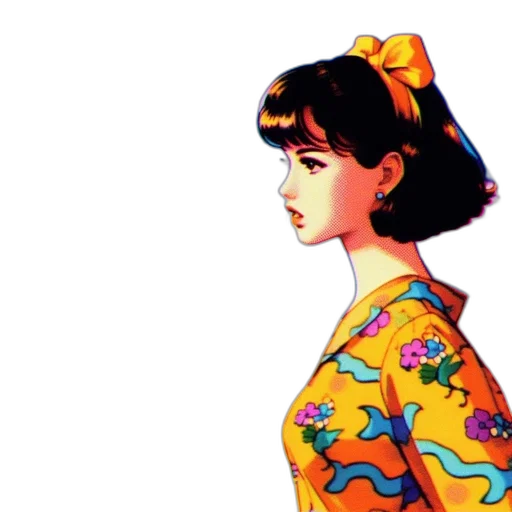 dress, face, flower, umbrella, anime, pixel art, cartoon, vaporwave transparent PNG cut-out