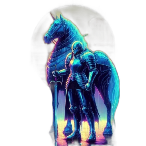 sword, dragon, concept art, fantasy art, vaporwave, pixel art, blue, colorful transparent PNG cut-out