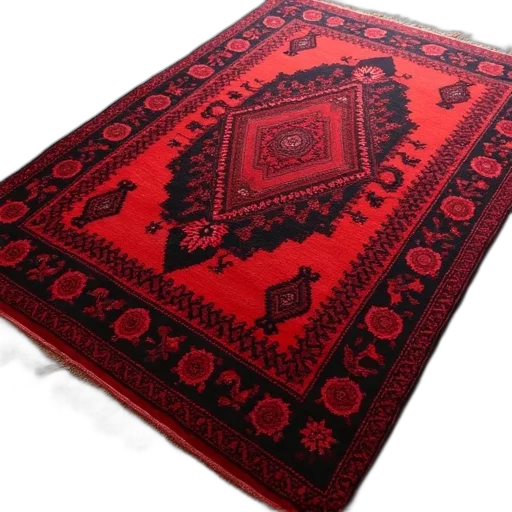 red, black, patterned, rug, intricate, designs, laid, out transparent PNG cut-out