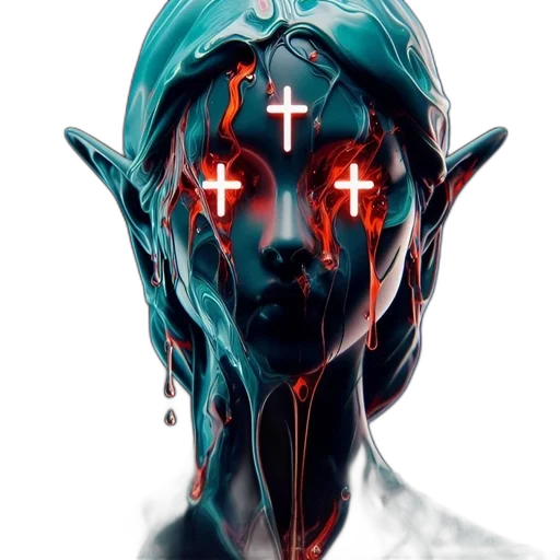 mask, face, creature, concept art, cyberpunk, fantasy art, 3d render, blue transparent PNG cut-out