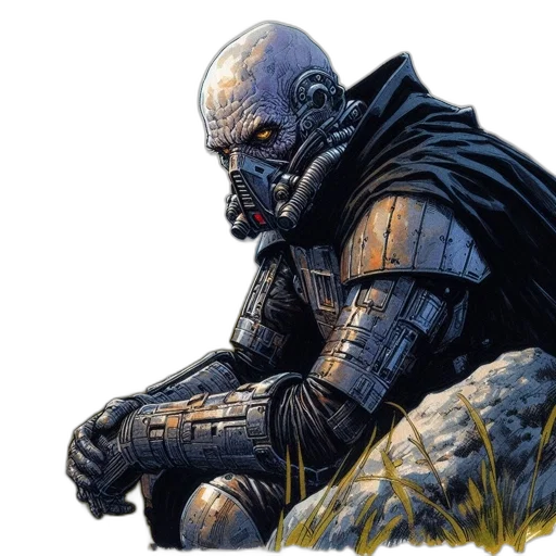 comic book art, concept art, fantasy art, photorealistic, humanoid, figure, wearing, dark transparent PNG cut-out