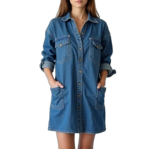 dress, jacket, blue, denim, shift, pocket, front, pockets transparent PNG cut-out