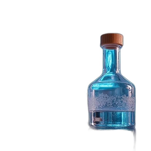 bottle, weapon, crown, 3d render, vaporwave, blue, laboratory, chemistry transparent PNG cut-out