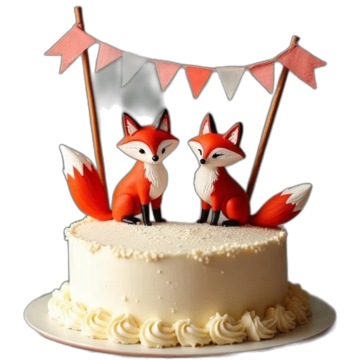 3d render, image, cake, two, foxes, pennant, banner transparent PNG cut-out