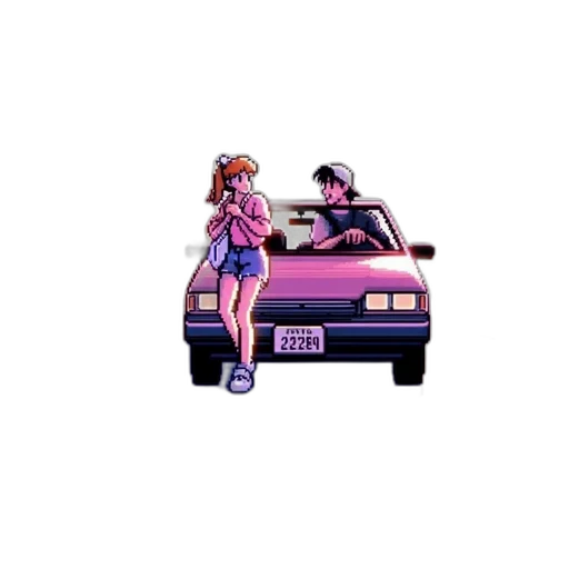 car, jacket, weapon, vaporwave, pixel art, anime, concept art, neon lights transparent PNG cut-out
