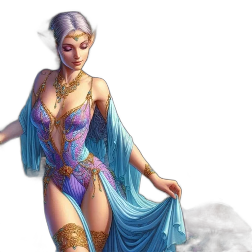 dress, fantasy art, concept art, comic book art, pixel art, underwater, blue, pastel transparent PNG cut-out