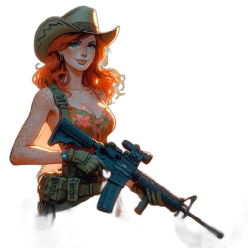 weapon, concept art, pixel art, comic book art, fantasy art, woman, red, hair transparent PNG cut-out